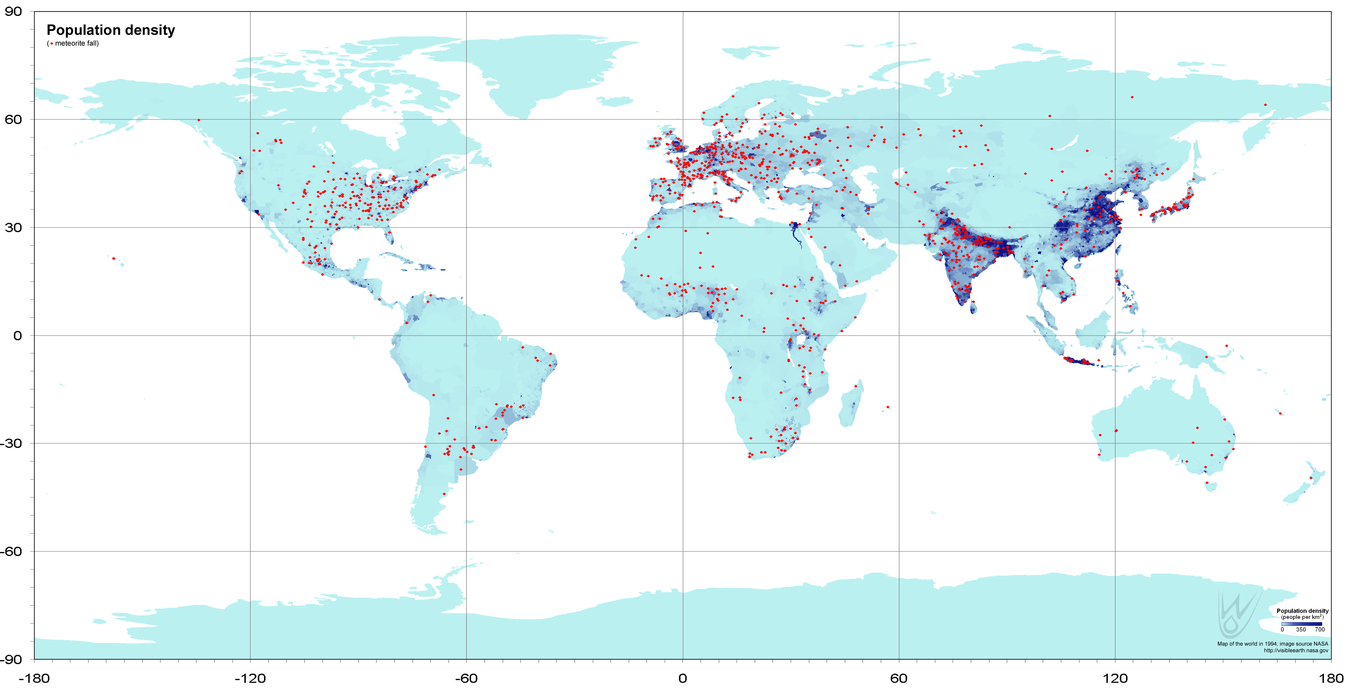 meteorite falls statistic versus population density