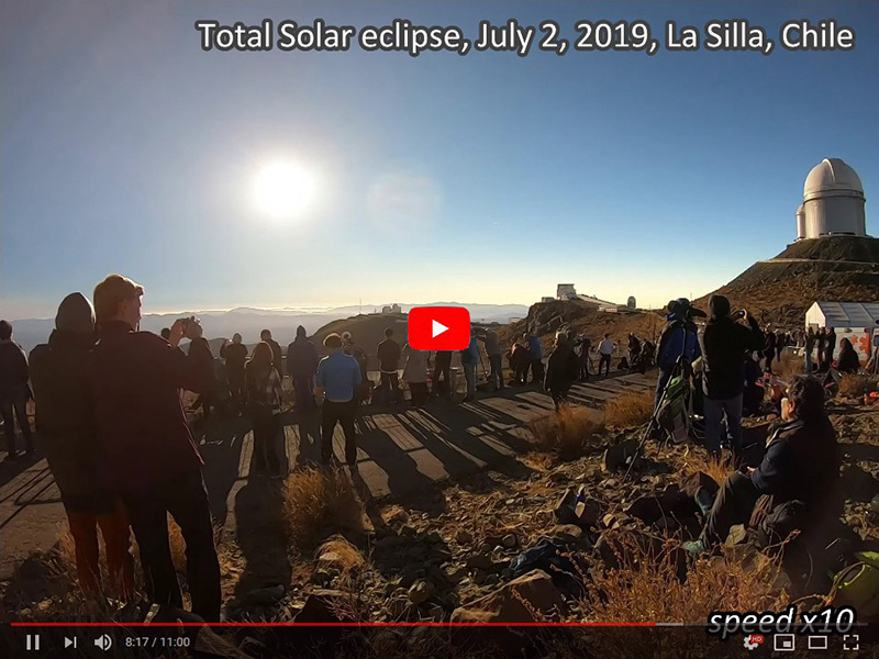 Total Solar eclipse, July 2, 2019, La Silla Observatory, Chile (timelapse x10) (Cakowite zamienie Soca, 2 lipca 2019 r.)